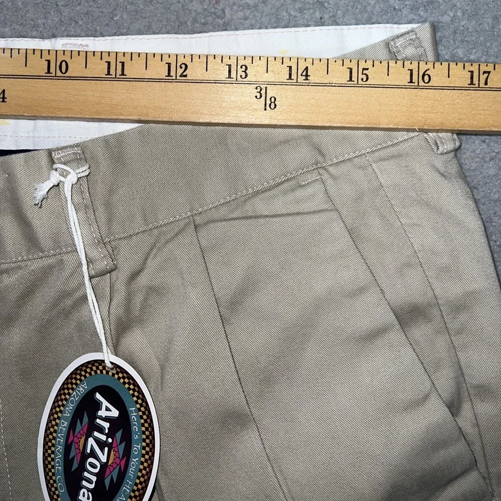 NWT Arizona Pants Mens 34 x 37 Beige Chino Pleated Straight Raw Hem Trousers VTG